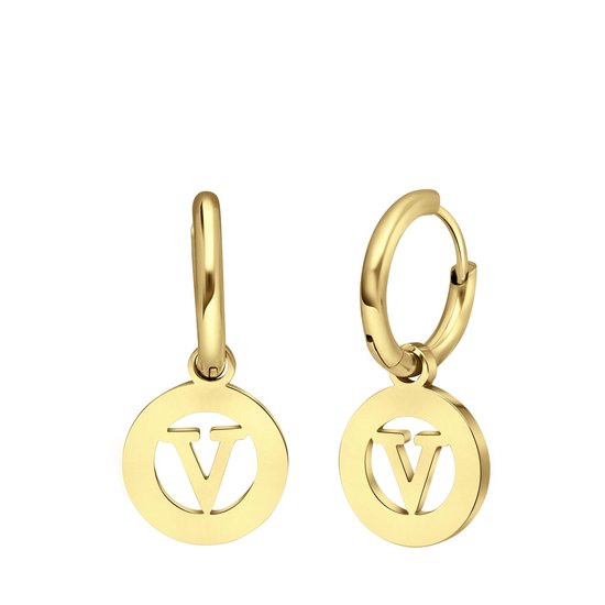 Lucardi - Dames Goldplated oorbellen met letter - V - Oorbellen - Cadeau -  Staal -... | bol.com