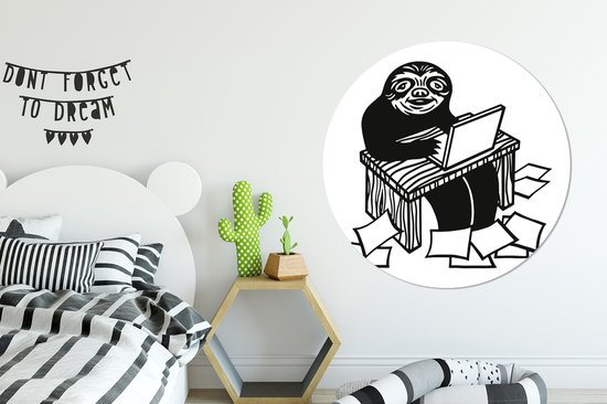 Illustration d'un paresseux qui travaille dur. Cercle mural aluminium ⌀ 140 cm