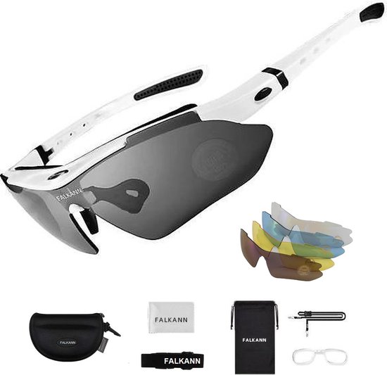 Falkann Basics - fietsbril / sportbril set + 5 verwisselbare lenzen incl. gepolariseerde Lens - Wit