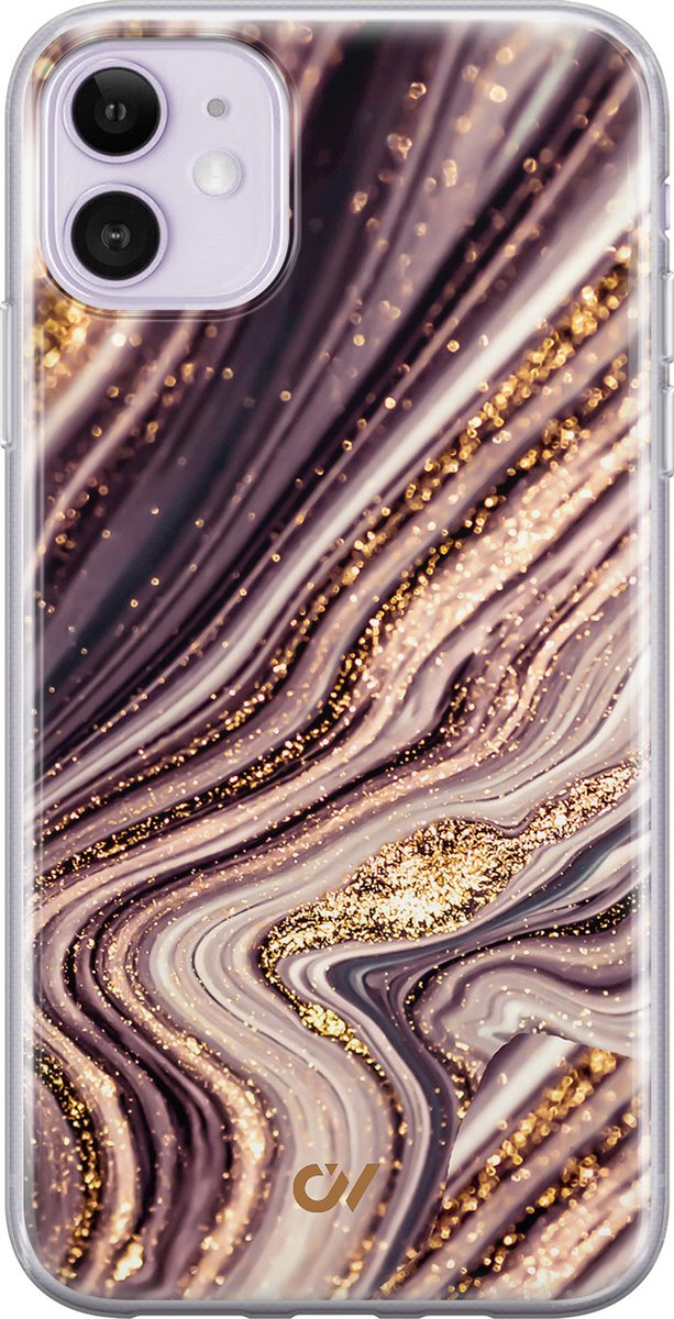 Hoesje geschikt voor Apple iPhone 11 - Golden Pink Marble - - Paars - Apple - Casevibes