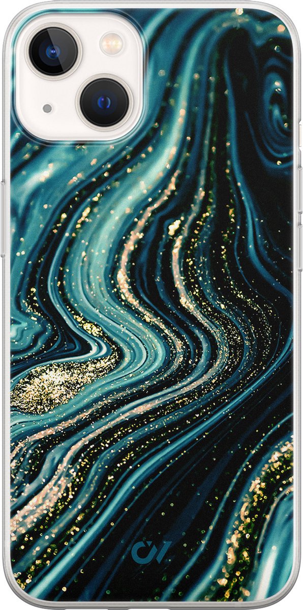 Hoesje geschikt voor Apple iPhone 13 - Blue Marble Waves - - Blauw - Apple - Casevibes
