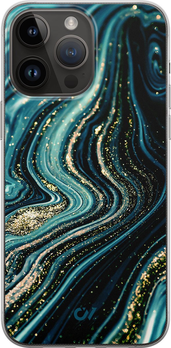 Hoesje geschikt voor Apple iPhone 14 Pro Max - Blue Marble Waves - - Blauw - Apple - Casevibes