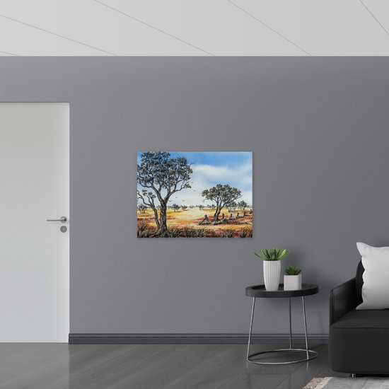 PVC Schuimplaat- Tekening van Bomen met Vogeks - 100x75 cm Foto op PVC Schuimplaat