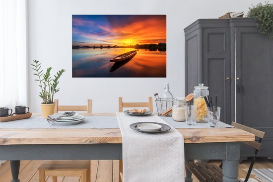 Poster Bateau - Water - Coucher de soleil - Oranje - Water - 120x90 cm - Décorations de Noël - Décoration de Noël pour intérieur - Noël