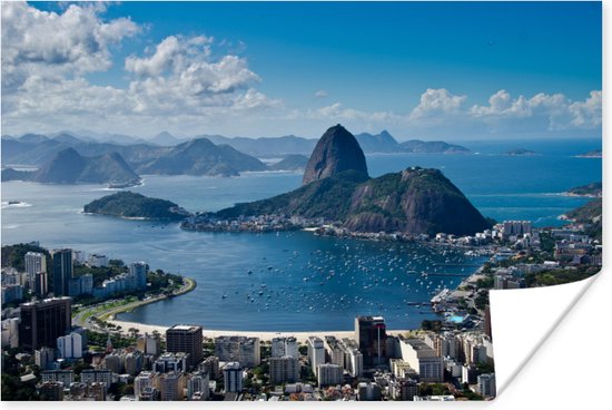 Rio de Janeiro landschap Poster 90x60 cm - Foto print op Poster (wanddecoratie woonkamer / slaapkamer) / Brazilië Poster