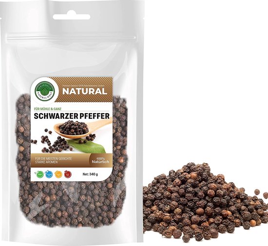 Natural Welt - Zwarte peper - 340 gram - peperkorrels geschikt voor de molen - biologische zwarte peper - Vegan - Lactose vrije - Gluten vrije - kruiden & specerijen