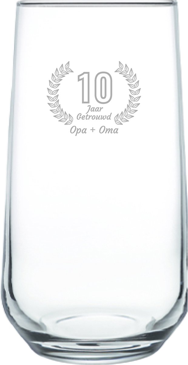 Gegraveerde Drinkglas 47cl Opa + Oma 10 jaar getrouwd