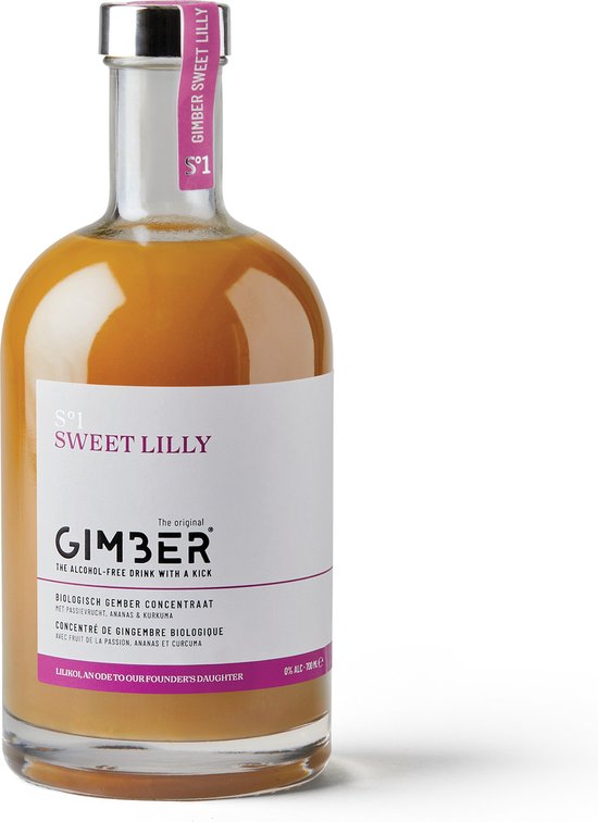 GIMBER Sweet Lilly | Biologisch gemberconcentraat | 700 ml | mengsel van gember, passievrucht, ananas en kurkuma.