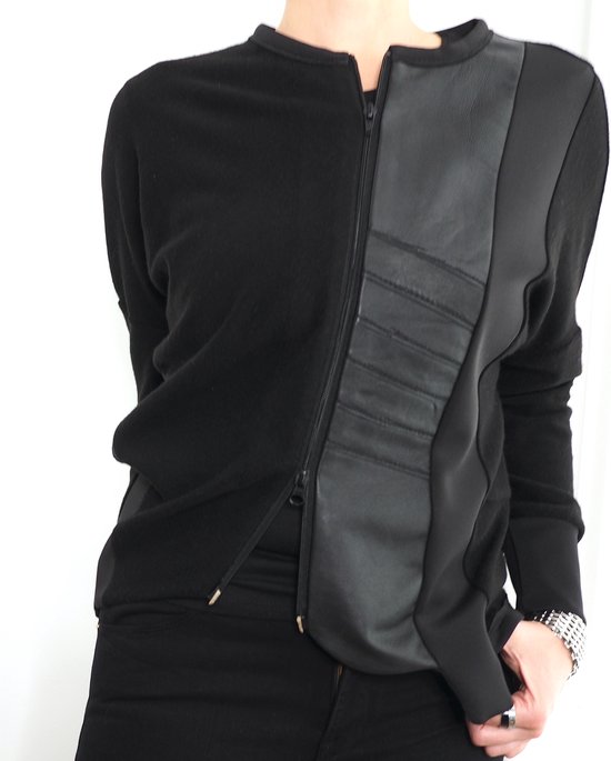 YELIZ YAKAR - Luxe Dames Moulage Vest  “Heloise”  met Leer detail - Zwart - maat S/36 - designer kleding