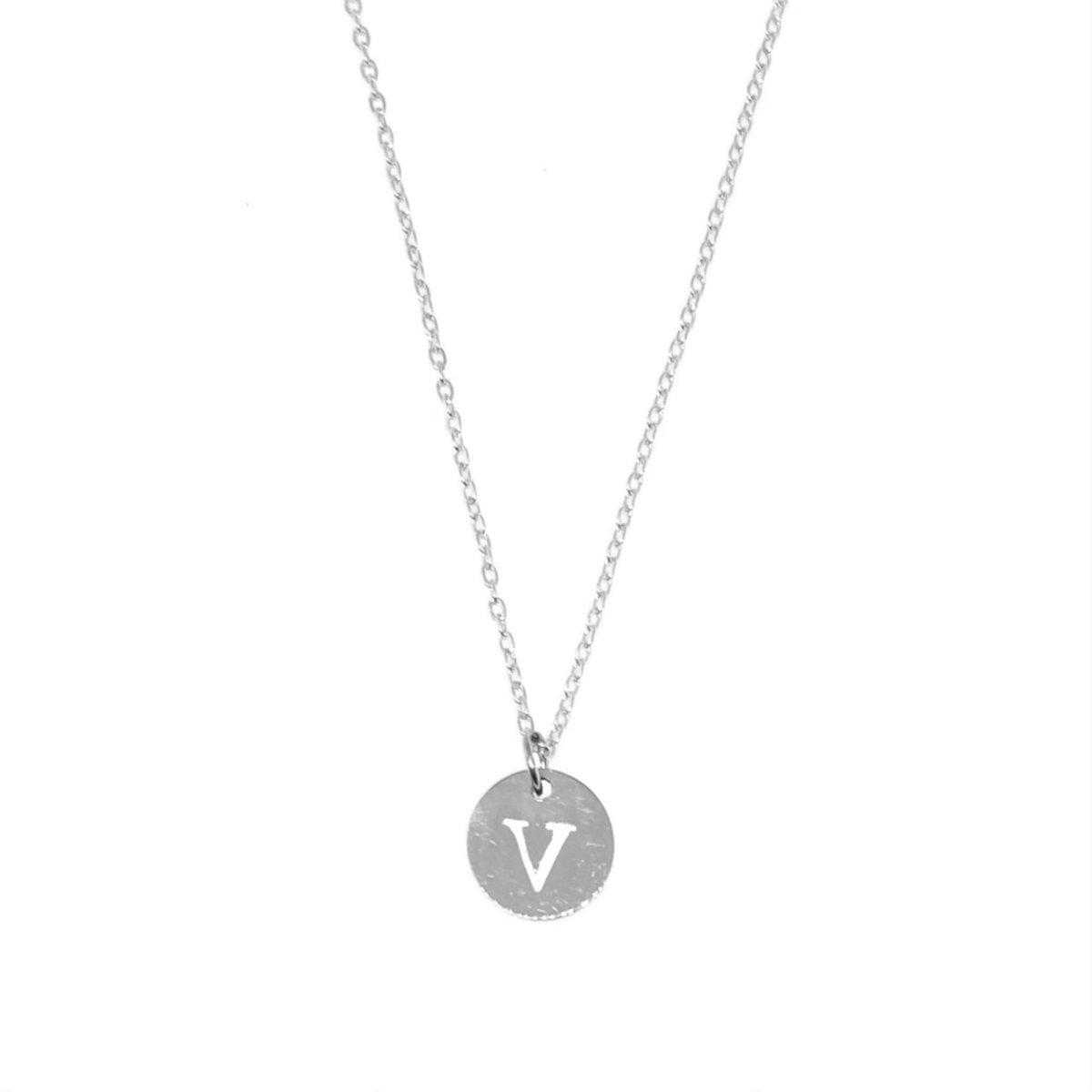 Letter ketting coin - initiaal V - zilver