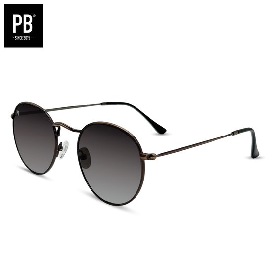 PB Sunglasses - Round Copper Gradient. - Zonnebril heren en dames - Gepolariseerd - Sterk koperen frame - Ronde zonnebril stijl
