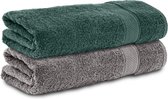 Komfortec 2x Handdoek 50x100 - 100% Katoen – Handdoekenset - Zacht - Antracietgrijs&Donkergroen