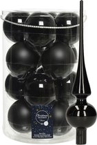 Boules de Noël Decoris - 16x st 8 cm - avec visière brillante - verre noir