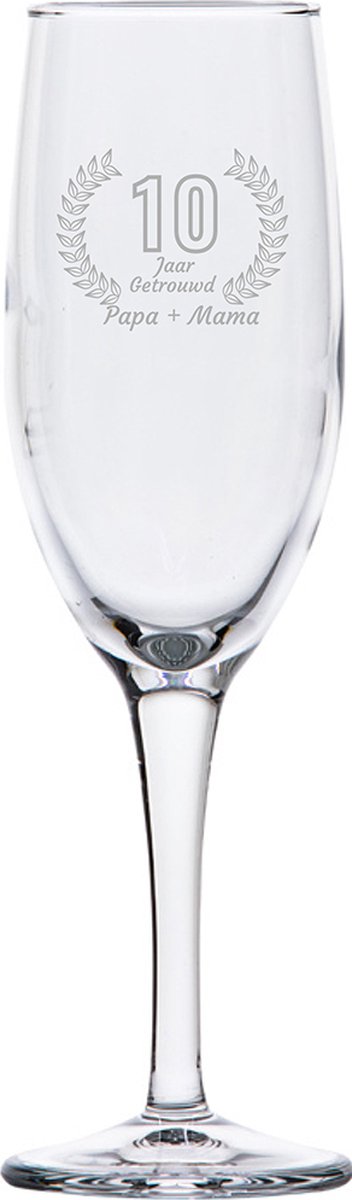 Gegraveerde Champagneglas 16,5cl Papa + mama 10 jaar getrouwd