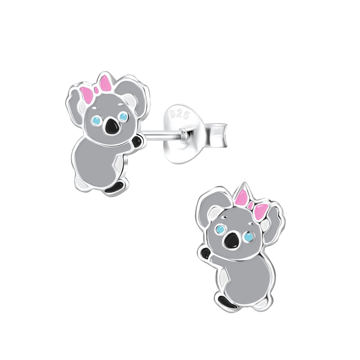 zilveren koala met roze strikje kinderoorbellen | oorknopjes Meisje Zilver | Zilverana | Sterling 925 Silver
