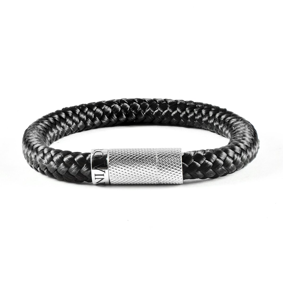 Heren armband zwart touw - Scheepstouw armband 8mm dik - 18,5cm - Stalen magnetische sluiting - Mauro Vinci Vicara Black- met geschenkverpakking