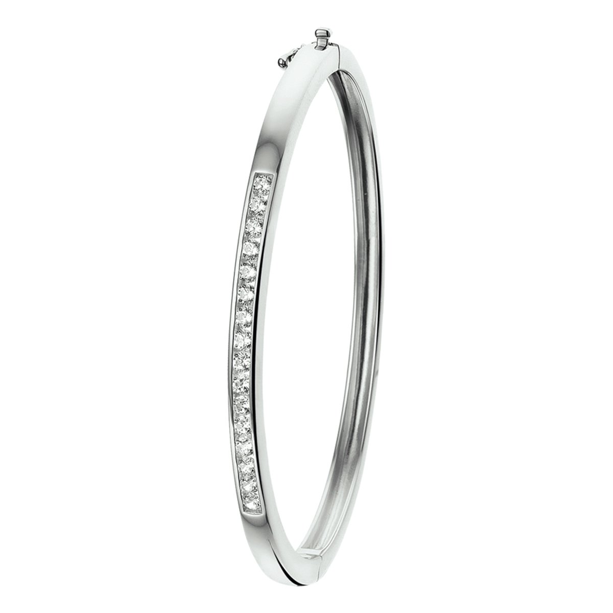 The Jewelry Collection Bangle Scharnier Zirkonia 4,0 X 60 mm - Zilver Gerhodineerd
