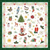 60x stuks kerstdiner/kerst thema servetten met kerstfiguren 33 x 33 cm groen - Kerstservetten/wegwerpservetten