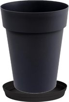 Bloempot Toscane kunststof zwart D44 x H53 cm inclusief onderschaal D35 cm - Bloempotten/plantenpotten set