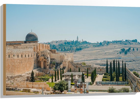 WallClassics - Hout - Westmuur in Jeruzalem - 90x60 cm - 12 mm dik - Foto op Hout (Met Ophangsysteem)