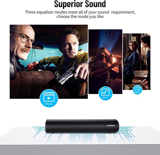 Mini soundbar - soundbar voor tv - computer-soundbar met Bluetooth 5.0 - bekabelde en draadloze pc-luidspreker - home-audiosysteem voor thuisbioscoop/gaming/projectoren - Winnes