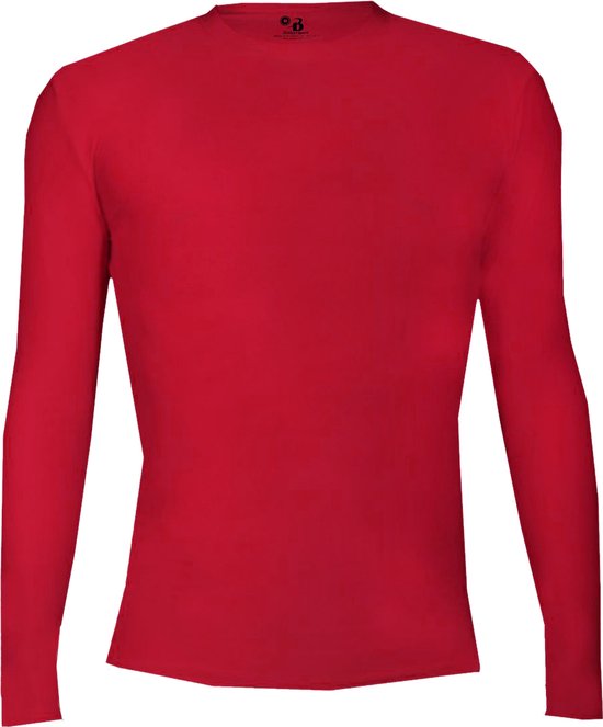 BADGER SPORT - Shirt Met  Lange Mouwen - Pro Compression - Diverse Sporten - Volwassenen - Polyester/Elastaan - Heren - Ronde Hals - Ondershirt - Zweet Afvoerend - Rood - Medium