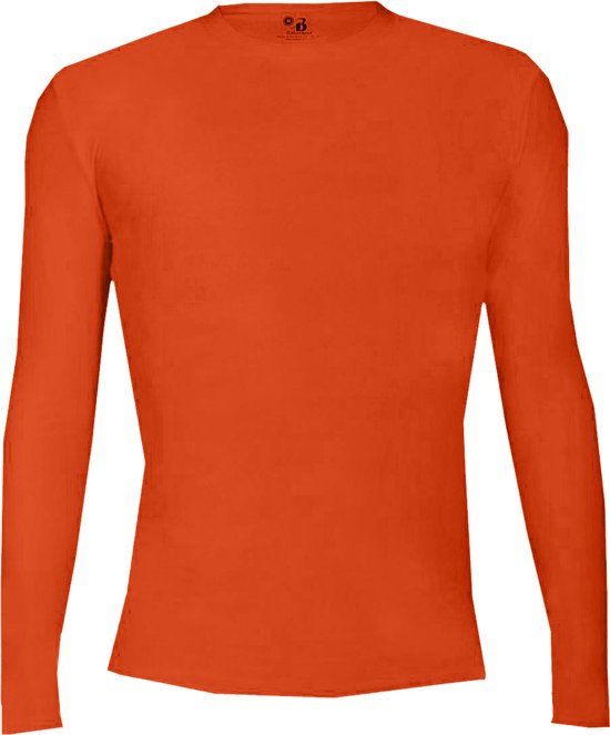 BADGER SPORT - Shirt Met  Lange Mouwen - Pro Compression - Diverse Sporten - Volwassenen - Polyester/Elastaan - Heren - Ronde Hals - Ondershirt - Zweet Afvoerend - Orange - Large