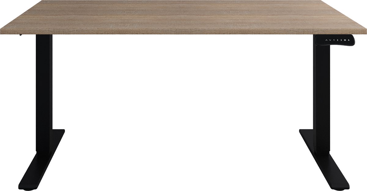 Zit sta Bureau  Verstelbaar bureau  140 x 80  Robson eiken  Zwart onderstel - 2 motoren-- blad- onderstel- x80