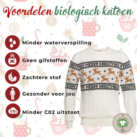 Ugly Christmas Sweater Women & Men - Pull de Noël " Wit Traditionnel & Élégant" - 100% Katoen Biologique - Pull de Noël Homme & Femme Taille L