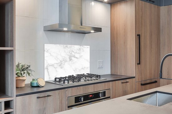 Spatscherm keuken 100x65 cm - Kookplaat achterwand Marmer - Wit - Grijs - Luxe - Marmerlook - Steen - Muurbeschermer - Spatwand fornuis - Hoogwaardig aluminium