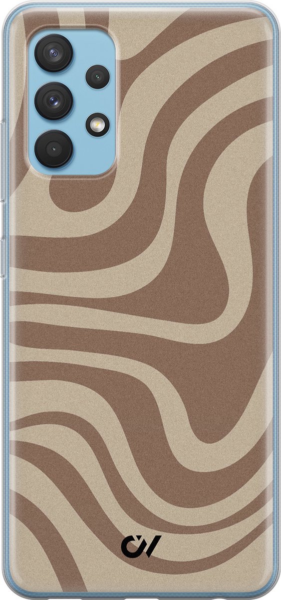 Hoesje geschikt voor Samsung Galaxy A32 4G - Brown Abstract Waves - - Bruin - - Casevibes
