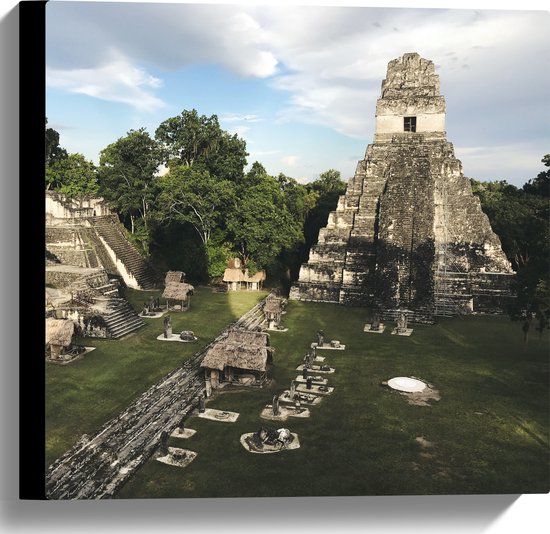 WallClassics - Canvas  - Piramide van de Grote Jaguar - Guatemala  - 40x40 cm Foto op Canvas Schilderij (Wanddecoratie op Canvas)