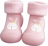 Fleece anti-slip babyschoentjes - Sok sloffen - Eerste loopschoentjes van Baby-Slofje - Roze konijn - maat 20/21