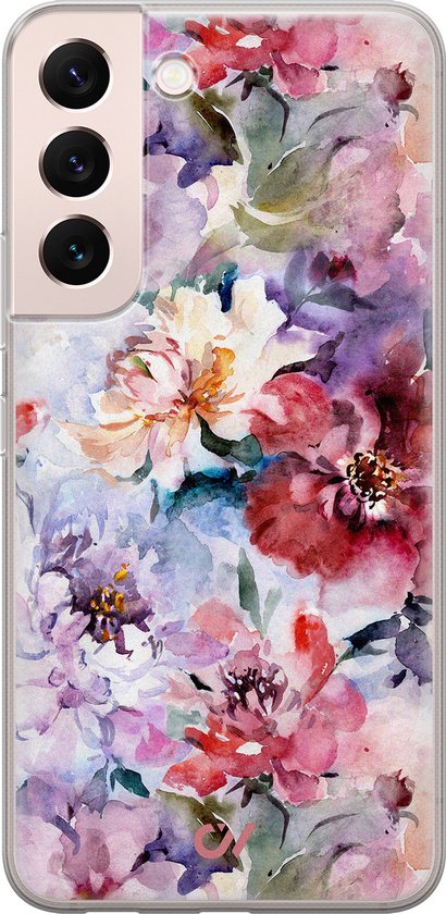 Coque Samsung S22 - Fleurs Acryl - Fleurs - Rose - Coque Souple pour Téléphone - Coque Arrière en TPU - Casevibes