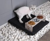 Houten Verstelbaar - Kattenvoer en Waterbak - Inclusief 3 Roestvrijstalen Bakken - Kleine Hondenvoer en Waterbak - 15x10x41 cm