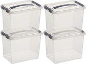 4x Sunware Q-Line opberg boxen/opbergdozen 9 liter 30 x 20 x 22 cm kunststof- Opslagbox - Opbergbak kunststof transparant/zilver