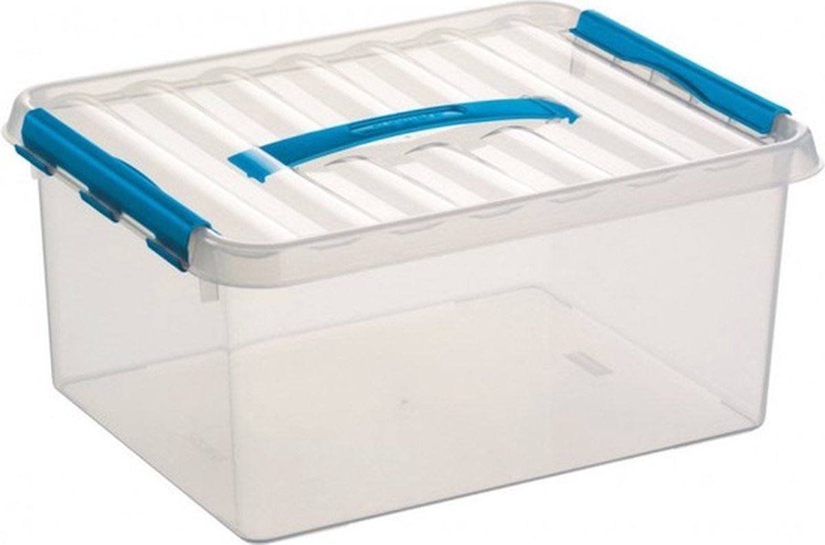 12x sunware q-line opberg box/opbergdoos - 15 liter - 40 x 30 x 18 cm - kunststof - opslagbox - transparant/blauw