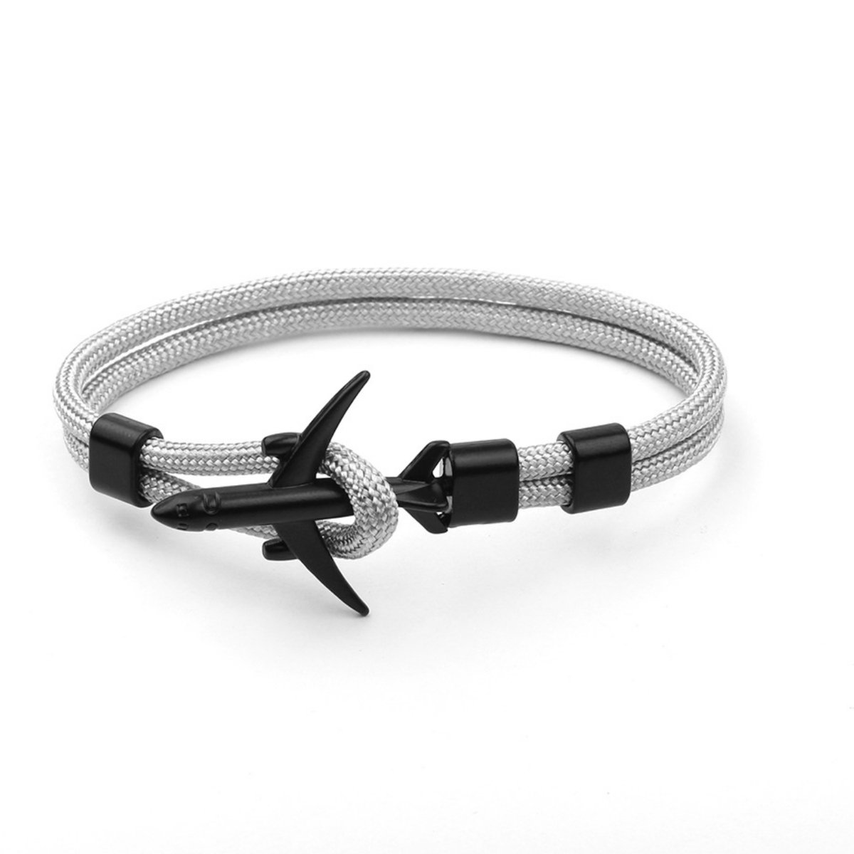 Grijs - Vliegtuig - Luxe rope armband voor heren en dames - Outdoor Milano line - Cadeau - Geschenk - Voor Man - Vrouw - Armbandje - Jewellery