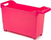 Kunststof trolley fuchsia roze op wieltjes L45 x B17 x H29 cm - Voorraad/opberg boxen/bakken