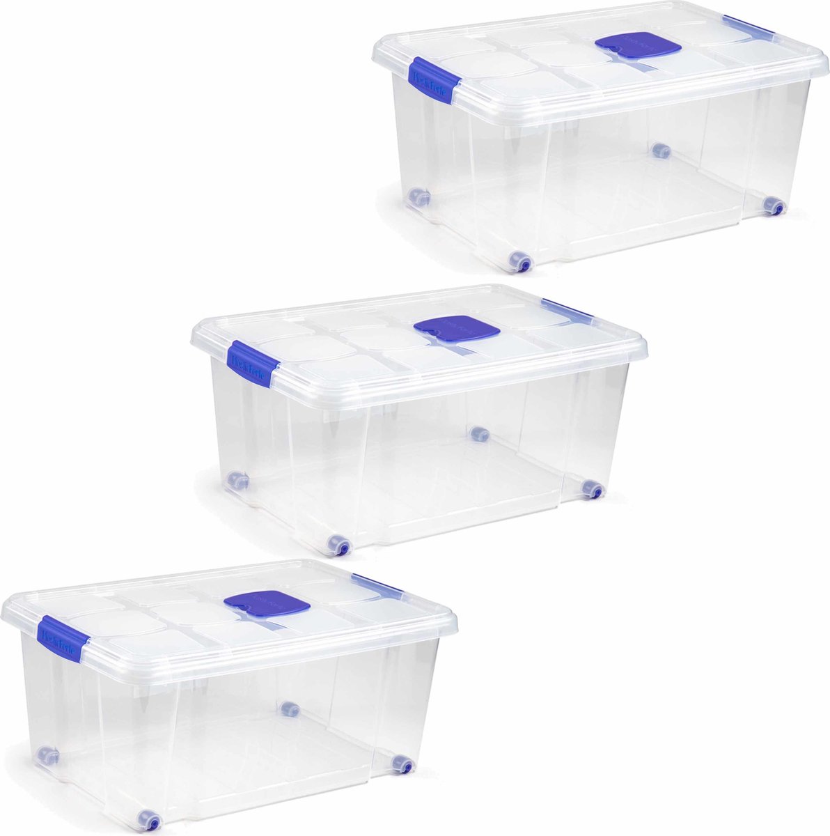 PlasticForte Opslagbak - 5x stuks - met deksel - 36L - 59 x 40 x 25 cm - transparant - opbergbak