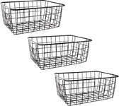 Cepewa Set van 3 metalen manden, opbergmand, draadmand met handvat, wit (1 x set van 3 wit
