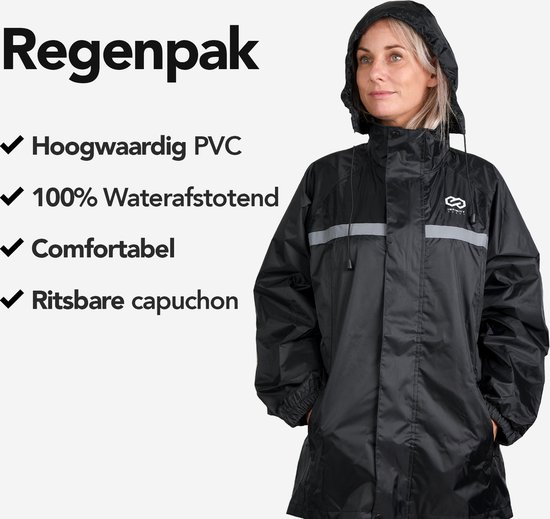 Combinaison de pluie Infinity Goods - Femme et homme - Taille XXXL - Imperméable et respirant - Réfléchissant - Zwart