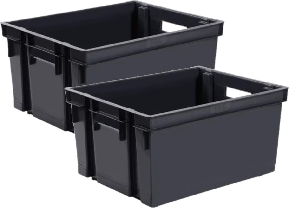 12x caisses de rangement plastique empilables noires L44 x l35 x H24 cm -  30 litres 