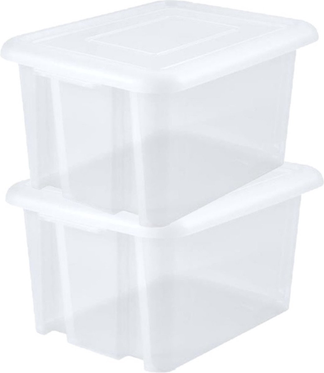 6x stuks kunststof opbergboxen/opbergdozen wit transparant L65 x B50 x H36 cm stapelbaar - Voorraad/opberg boxen/kisten/bakken met deksel
