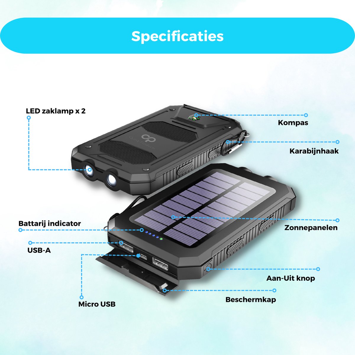Optiq Products Powerbank 20000 mAh - Solar Powerbank - afbeelding 2