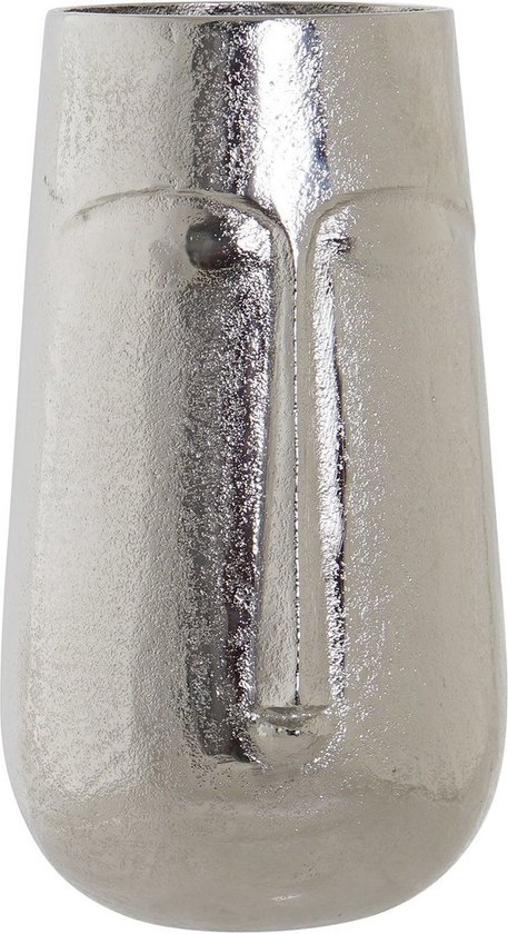 Bloemenvaas zilver van aluminium met gezicht 16 x 6 x 28 cm - Stijlvolle bloemen of takken vaas voor binnen