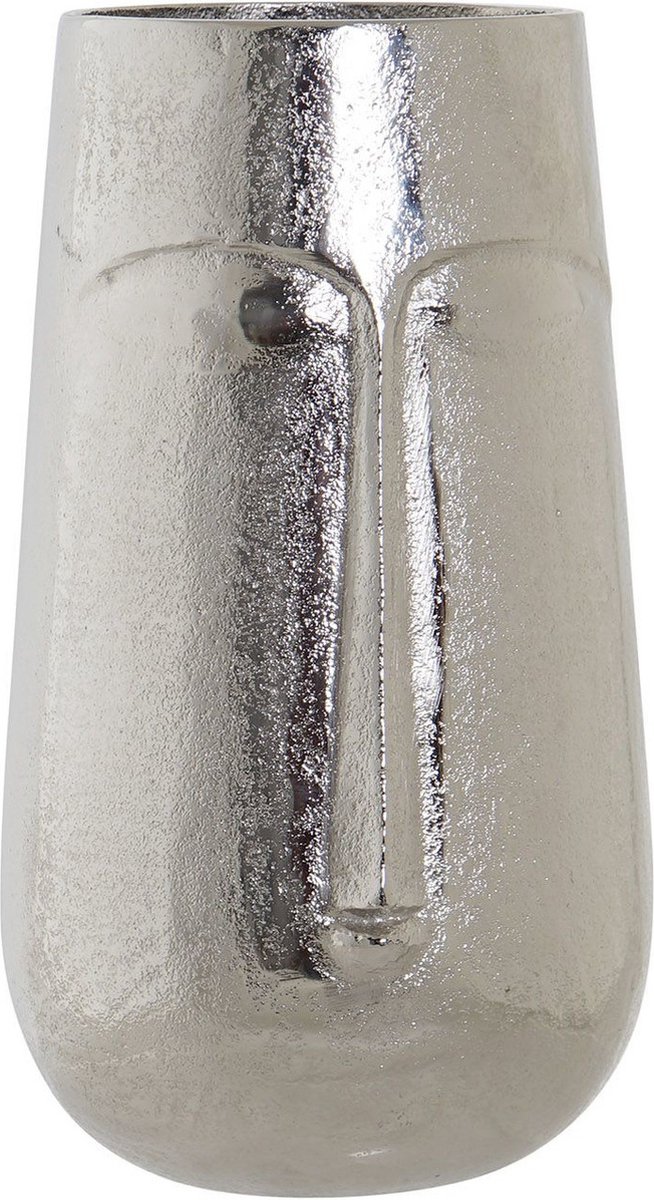 Item International Bloemenvaas zilver van aluminium met gezicht 16 x 6 x 28 cm - Stijlvolle bloemen of takken vaas voor binnen