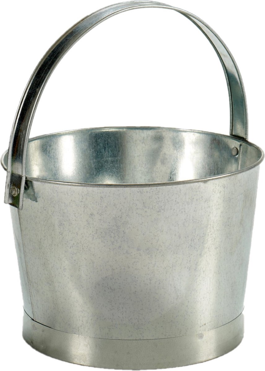 Bloempot/plantenbak zinken mand rond met handvat 27 x 25 x 17 cm