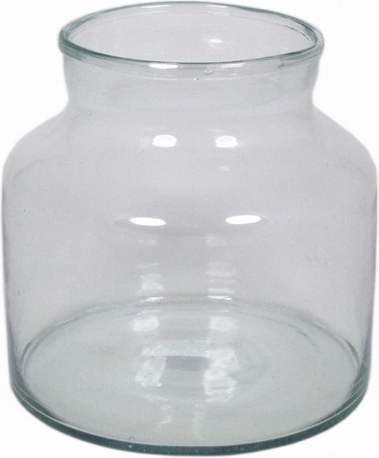 Glazen melkbus bloemen vaas/vazen smalle hals 21 x 20 cm - Transparante bloemenvazen van glas