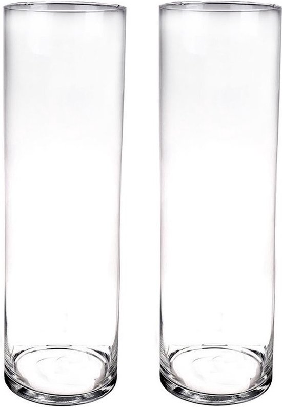 Set van 2x stuks hoge glazen cilinder bloemenvazen 50 x 15 cm - Transparant - Vazen/vaas - Boeketvazen